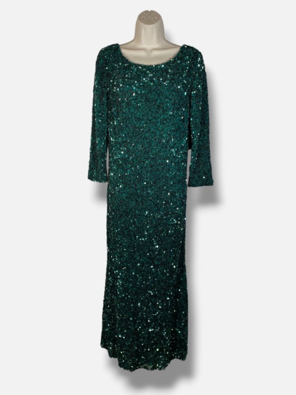 Theia Women's Green Three-Quarter Sleeve Sequin Sheath Gown Dress Size 8